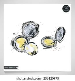 Watercolor illustration of powder for the person. Fashion illustration. Beauty and fashion. Vector.