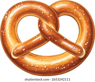 Aquarela Ilustração de Pretzel Pão - Pintado à mão tradicional assado Snack com sal no fundo branco