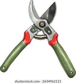 Watercolor Illustration of Pruning Shears