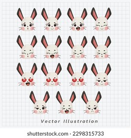 watercolor illustration of Rabbit emoji. Bunny emoticon, hare face emotion cute rabbit expression kawaii. rabbits avatars