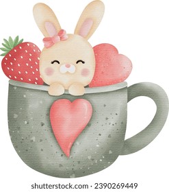 Watercolor illustration, rabbits in love. For Valentine's Day, wedding decor.