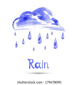 Watercolor illustration of rain and cloud. Vector.
