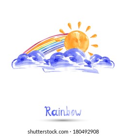 Watercolor illustration of a rainbow. Vector.