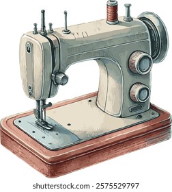 Watercolor illustration of a retro sewing machine

