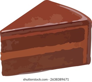 A watercolor illustration of a rich slice of chocolate cake with layered filling. Perfect for dessert-themed content, cafe menus, and sweet design projects.