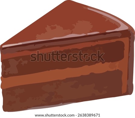 A watercolor illustration of a rich slice of chocolate cake with layered filling. Perfect for dessert-themed content, cafe menus, and sweet design projects.