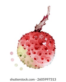 Watercolor Illustration of a Ripe Lychee Fruit