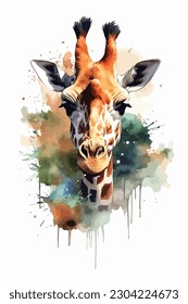 Watercolor Illustration Safari Animal, digital art. isolated white background. paint splash