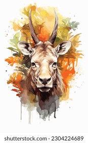 Watercolor Illustration Safari Animal, digital art. isolated white background. paint splash