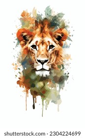 Watercolor Illustration Safari Animal, digital art. isolated white background. paint splash