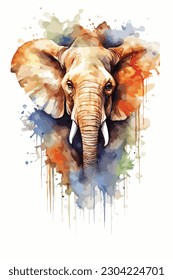 Watercolor Illustration Safari Animal, digital art. isolated white background. paint splash