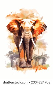 Watercolor Illustration Safari Animal, digital art. isolated white background. paint splash