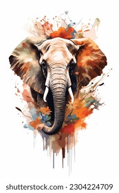 Watercolor Illustration Safari Animal, digital art. isolated white background. paint splash