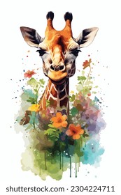 Watercolor Illustration Safari Animal, digital art. isolated white background. paint splash