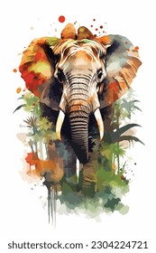 Watercolor Illustration Safari Animal, digital art. isolated white background. paint splash