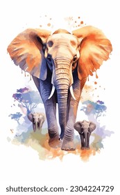 Watercolor Illustration Safari Animal, digital art. isolated white background. paint splash