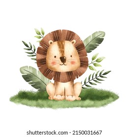 Watercolor Illustration Safari Animal Lion 