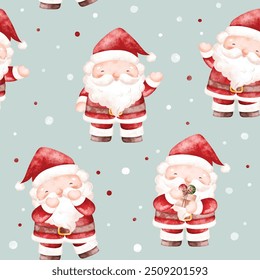 Watercolor Illustration Santa Claus Seamless Pattern
