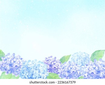 Watercolor illustration of scenery of hydrangea field in the sky