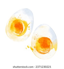Watercolor illustration scrambled eggs. Vector isolated painting of fresh organic food breakfast