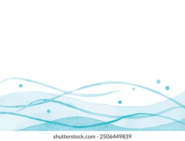 Watercolor illustration sea waves background.