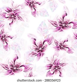 watercolor illustration. Seamless vector pattern. abstract pink flowers on a white background. hand-drawn.
