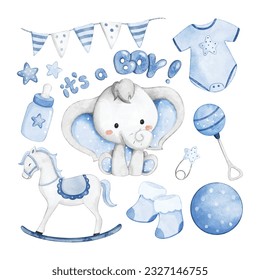 Watercolor Illustration set of Baby Swower clipart