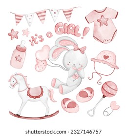 Watercolor Illustration set of Baby Swower clipart