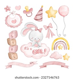 Acuarela Ilustración conjunto de clipart de Baby Swower