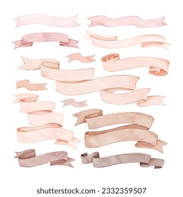 Watercolor illustration set of Banner Ribbons