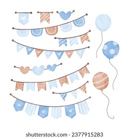 Watercolor Illustration set of Bunting Flag and Balloons