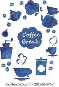 Watercolor illustration set of cafe items for coffee break