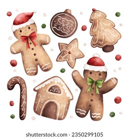 
Watercolor illustration set of Christmas cookies