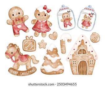 Watercolor Illustration Set of Christmas Cookies