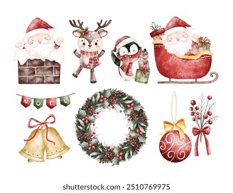 Watercolor Illustration Set of Christmas Decoration