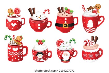 Watercolor Illustration set of Christmas drink