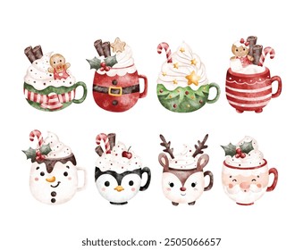 Watercolor Illustration Set of Christmas Drink