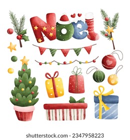 Watercolor illustration set of Christmas elements