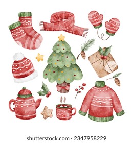 Watercolor illustration set of Christmas elements