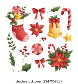 Watercolor illustration set of Christmas elements