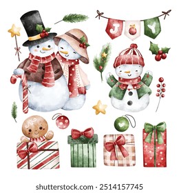 Conjunto de elementos de Natal para ilustração em aquarela