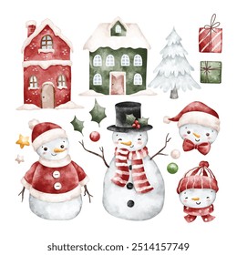 Watercolor Illustration Set of Christmas Elements