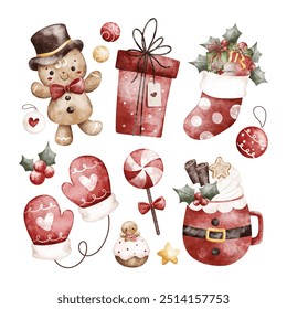 Watercolor Illustration Set of Christmas Elements