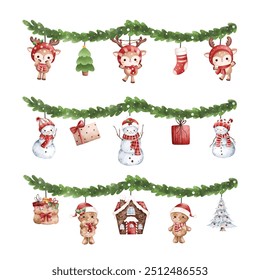 Watercolor Illustration Set of Christmas Garland