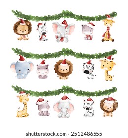 Watercolor Illustration Set of Christmas Garland