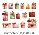 Watercolor Illustration Set of Christmas Gifts
