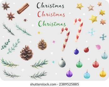 Watercolor illustration set of Christmas motifs