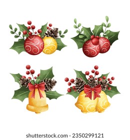 Watercolor illustration set of Christmas ornaments