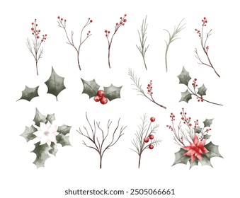 Watercolor Illustration Set of Christmas Ornaments