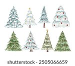 Watercolor Illustration Set of Christmas Tree
